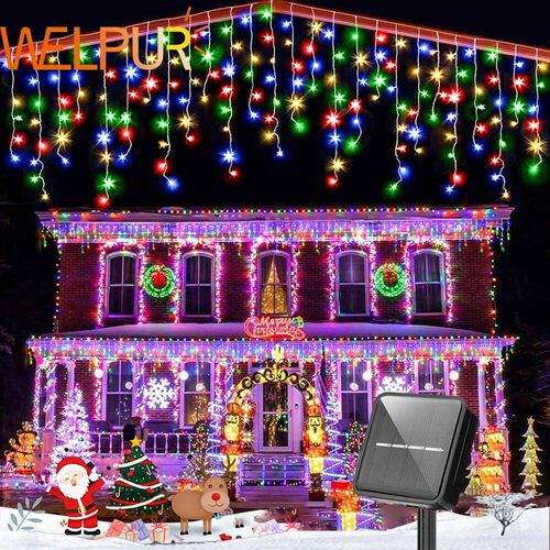 Solar Outdoor Icicle Lights 96/162 Leds Christmas Decorative