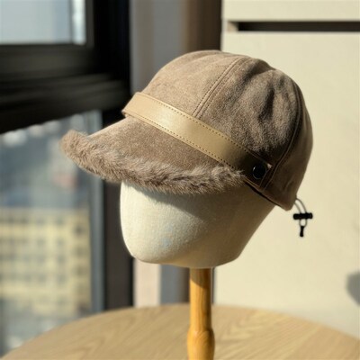 Suede Plush Wide-brimmed Cap Womens Outdoor Warm Cold-proof