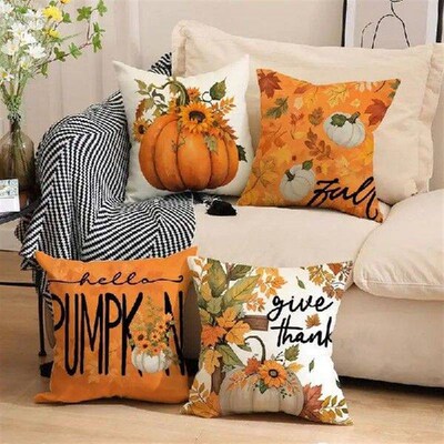 Pumpkin Pillow Covers 18x18 Imitation Linen Fall Pillowcase