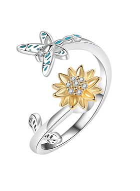 Anxiety Relief Ring Sunflower Daisy Flower Ring Womens Zirco
