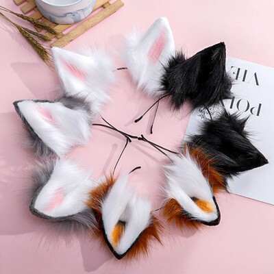 Handmade Adjustable Furry Wolf Ears Fox EarsHeadband Simulat