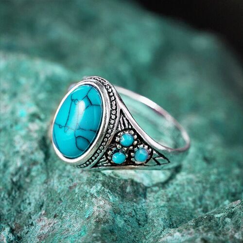 Natural Turquoise Engagement Rings For Women Men Vintage Fin