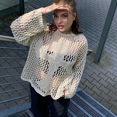 Dourbesty Gothic Hollow Out Knitted Pullovers Vintage Dark A