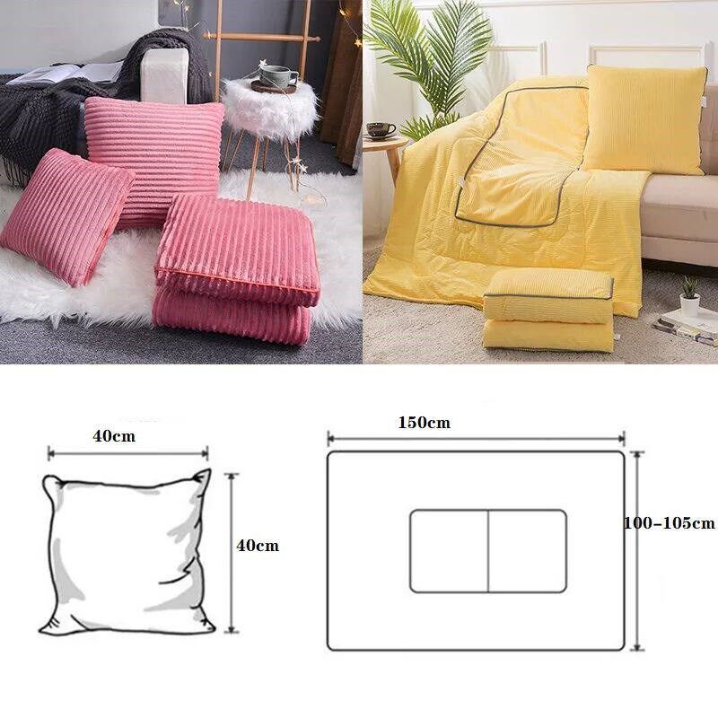 2 In 1 Crystal Velvet Striped Throw Pillow Blanket Quilt Fol