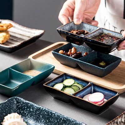 Dip sauce gridded grilled meat seasoning dish, retro style