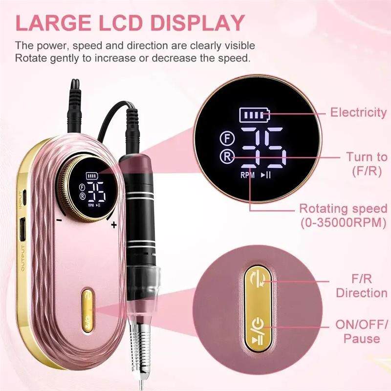 35000RPM Nail Drill Machine Rechargeable Nail File Nails Acc