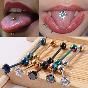 2PCS Anti-Allergy Surgical Steel  Prong Zircon Tongue Barbel