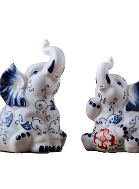 客庄摆件陶动物工艺品礼品摆件家居客厅电视柜装饰品大象瓷陶新中