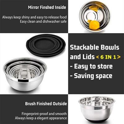 Mixing Bowls with Lids and Non Slip Bases Stainless Steel Mi