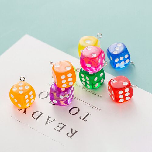10Pcs 14mm Transparent Dice Charms Miniature Figurine Resin