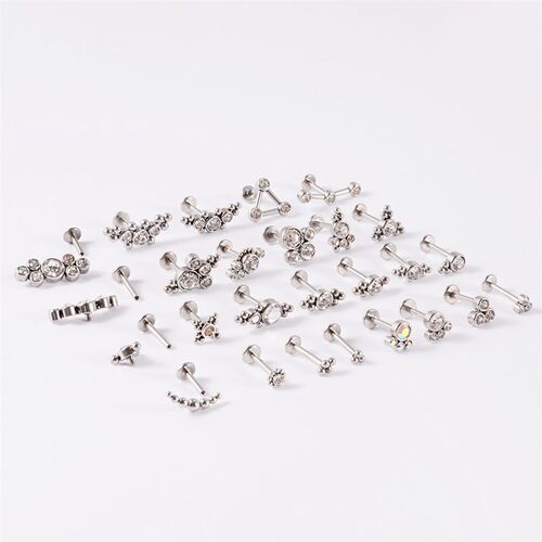 1PC G23 Titanium&Steel 16G CZ Gem Triangle Labret Lip Ring C