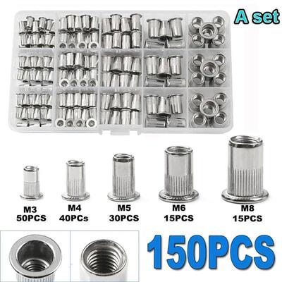 150PCS Rivet Nuts Plier Mandrel Kit M3/M4/M5/M6/M8 Nut Rivet