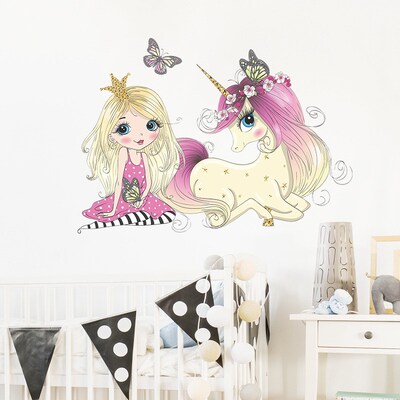 Princess Wall Stickers Cartoon Unicorn Stickers Vinyl Decora