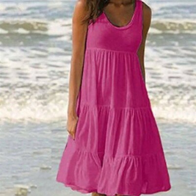 Jocoo Jolee Women Causual O Neck Sleeveless Ruffles Mini Dre