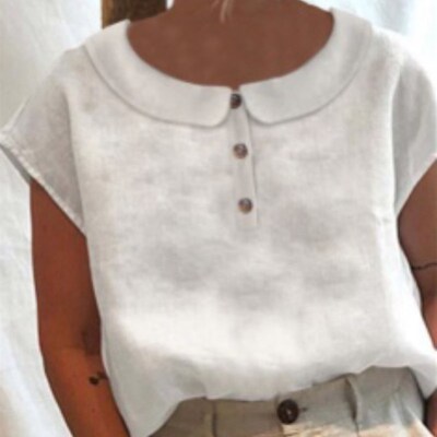 Retro Top Cotton Linen Women Blouse Summer Buttons
