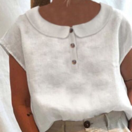 Retro Top Cotton Linen Women Blouse Summer Buttons