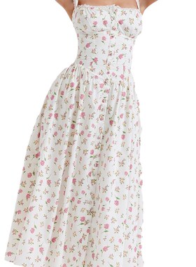 Womens Summer Midi Dress, Sleeveless Floral Print Button