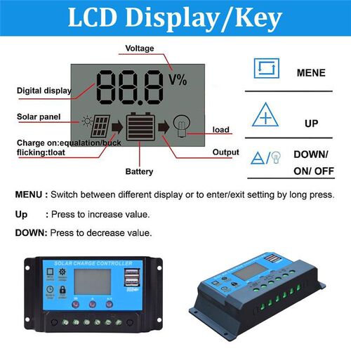 30A/20A/10A 12V 24V Auto Solar Charge Controller PWM Control