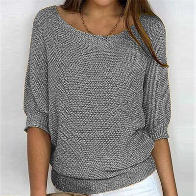 2025 Solid lor Round Neck Sweater Womens Seven-sleeve Top A