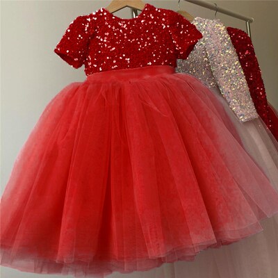 Girls Wedding Dress For Kids 3-8 Years Sequin Lace Tulle Pri