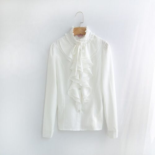Softu Womens Top Shirt Blouse Ruffles Collar Lace Chiffon O