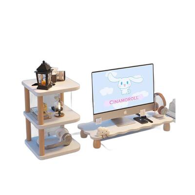 Large Dual Monitor Stand Riser, Solid Wood Desk Shelf Office