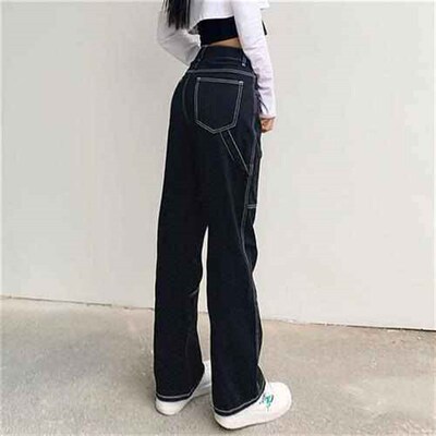 pants jeans black stitching flared trousers pure elastic