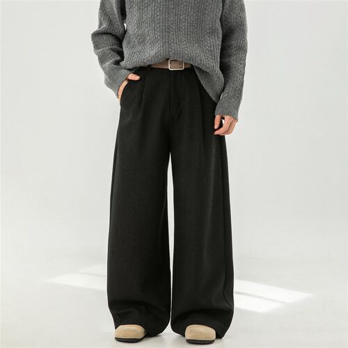 G Heavy Textured Woolen Casual Pants Mens Drapey Loose Stra