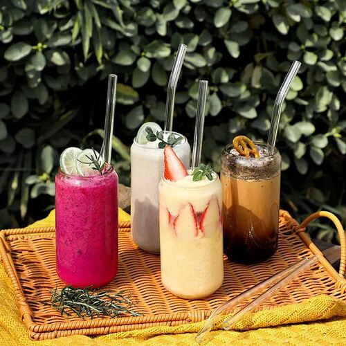 12-Pack Reusable Glass Straws Clear Smooth Glass Drinking St