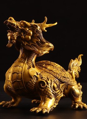 铜龙龟摆件一对龙头龟赑屃霸下神兽中式家用客厅办公室招财工艺品