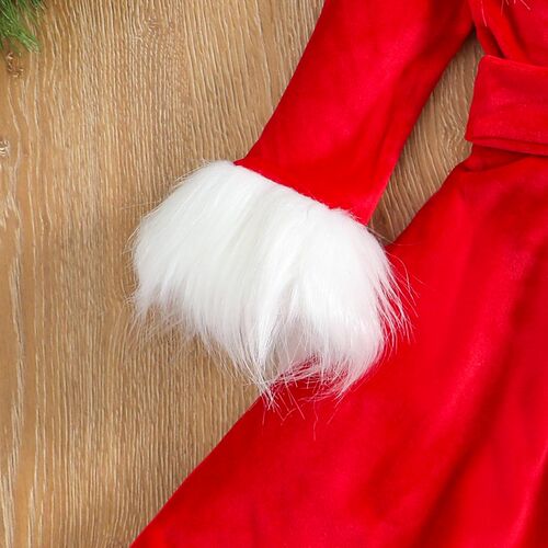 Christmas Dress Kid Baby Girl Clothes Faux Fur Patchwork Lon