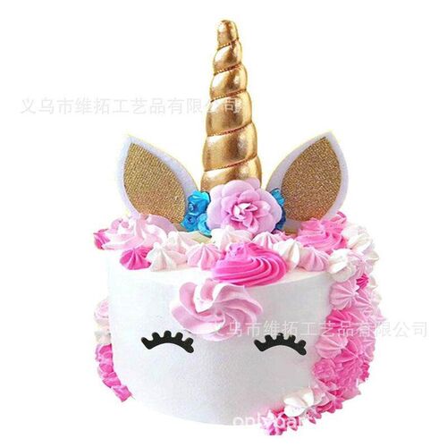Rainbow Unicorn eyelashes horn Cake Topper Birthday Party De
