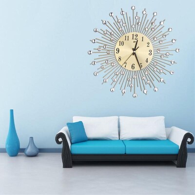Decorative Crystal Sunburst Metal Wall Clock Home Art Wall D