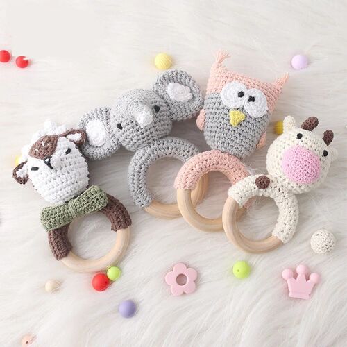 Baby Rattle Toys For Children 1Pc Smooth Beech Wood Teething