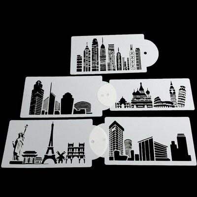 5Pcs/set Plastic World Famous Buildings Cake Stencil Airbrus