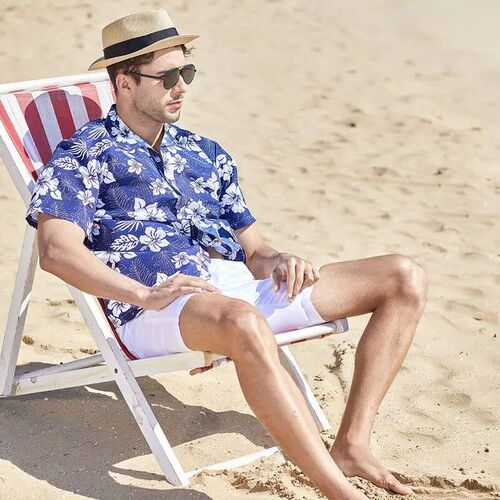 Fashion Mens Hawaiian Shirt Male Casual Colorful Printed Bea