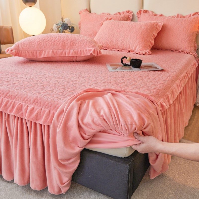 冬季公主风床裙床笠二合一保暖珊瑚绒夹棉床罩单法兰绒床盖,床上用品,床裙,淘宝优惠券,粉丝福利购,淘宝优惠卷