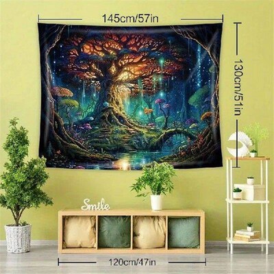 Colorful psychedelic forest pattern tapestry patio