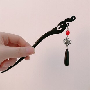 Wooden Rose Hairpin New Lock Style Longevity Tassel Chinese