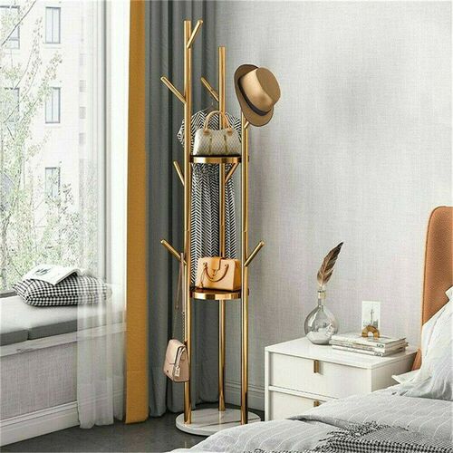 Marble Metal Coat Rack Freestanding with 3 Storage Shelves a
