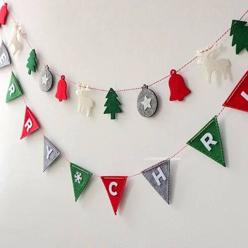 Merry Christmas Banner Wool Felt Triangle Flag Garland Xmas