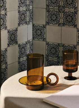 丹麦ferm LIVING Luce耐热玻璃烛台 提手灯笼烛具氛围感烛杯摆件