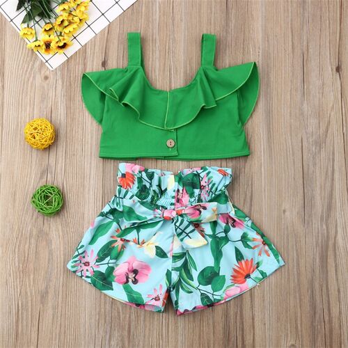 Summer Toddler Baby Girl Floral Ruffle Vest Crop Tops + Flor