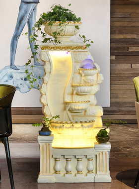 欧式流水生财摆件鱼缸循环水幕墙景观客厅家居装饰落地喷泉加湿器