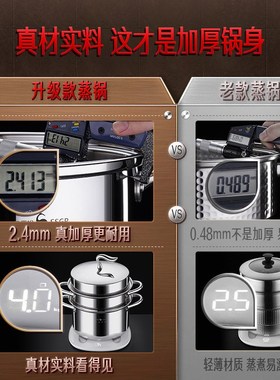 SSGP三四钢蒸锅家用31不锈钢加厚燃气灶蒸煮一体汤锅三层蒸笼