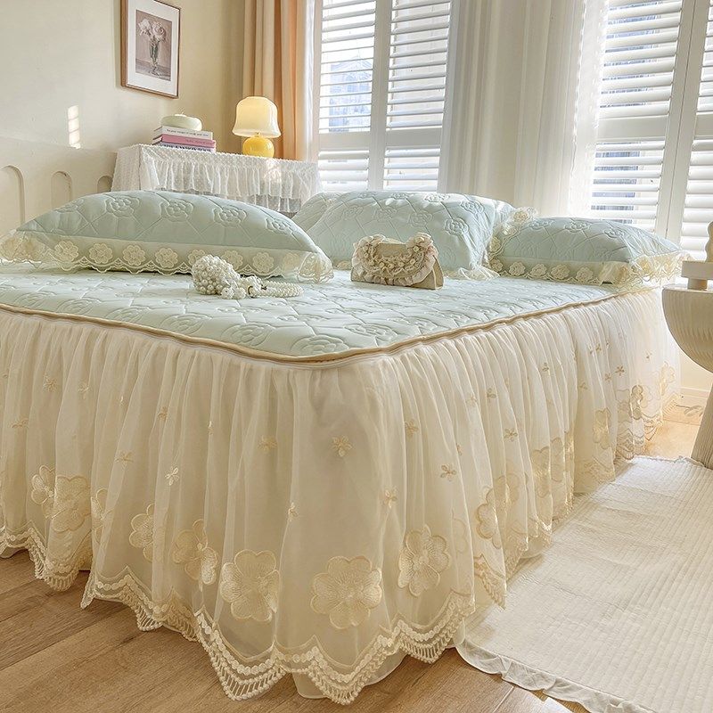 夏季凉感乳胶席床裙款三件公主风可拆卸蕾丝花边冰丝空调软凉席,床上用品,乳胶席,淘宝优惠券,粉丝福利购,淘宝优惠卷