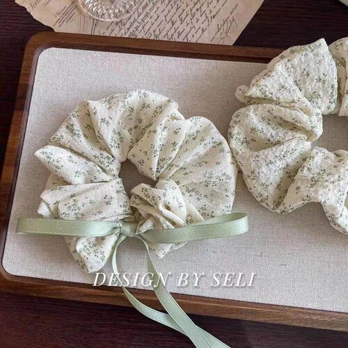 New Spring/Summer Dusty Green Fresh Floral Scrunchie, 100% C
