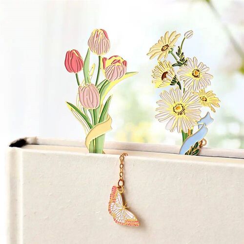 New Cherry Tulip Metal Bookmark Flower Brass Hollow Space Bo