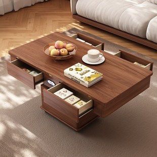 多功能智能语音电动实木升降茶几可移动边几带轮饭桌折叠餐桌两用