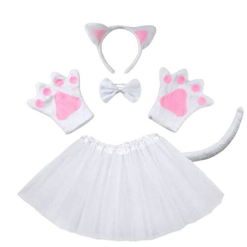 Black Cat White Cat Ear Headband Tutu Skirt Tail Gloves Set